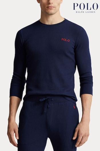 Polo Ralph Lauren Navy Blue Waffle Knit Crew-neck Long Sleeve Sleep T-Shirt (U60711) | £60