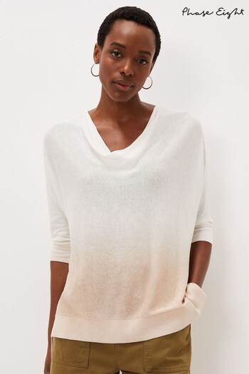 Phase Eight White Clare Cowl Dip Dye Knit Jumper (U60785) | £75