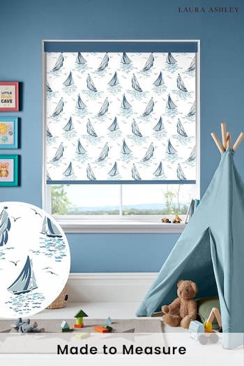 Laura Ashley Dark Seaspray Blue Ahoy Sail Boats Made To Measure Roller Blind (U61048) | £58