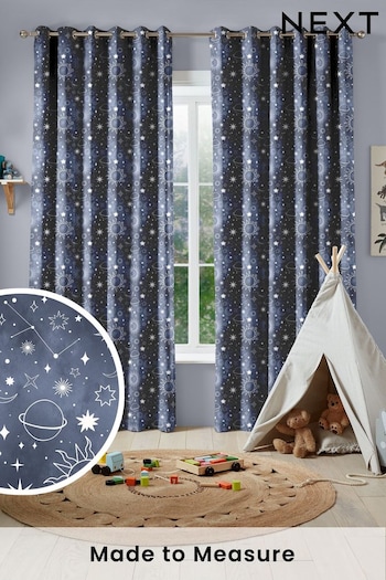 Ink Blue Kids Space And Moon Made To Measure Curtains (U61335) | £82
