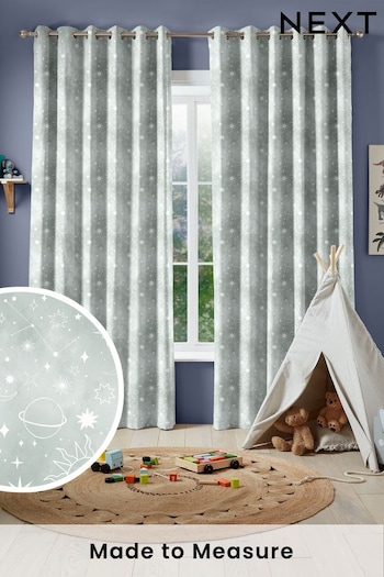 Sage Green Kids Space And Moon Made To Measure Curtains (U61336) | £82