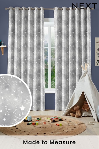 Silver Kids Space And Moon Made To Measure Curtains (U61337) | £82