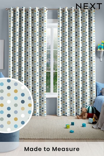Sky Blue Kids Polka Dots Made To Measure Curtains (U61340) | £82