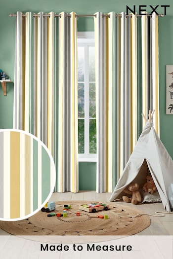 Yellow Multi Kids Stripe Made To Measure Curtains (U61348) | £82