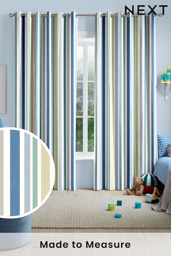 Blue Multi Kids Stripe Made To Measure Curtains (U61349) | £82