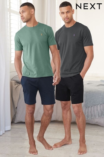 Green/Grey Shorts Crew neck Pyjamas Set 2 Pack (U62324) | £38
