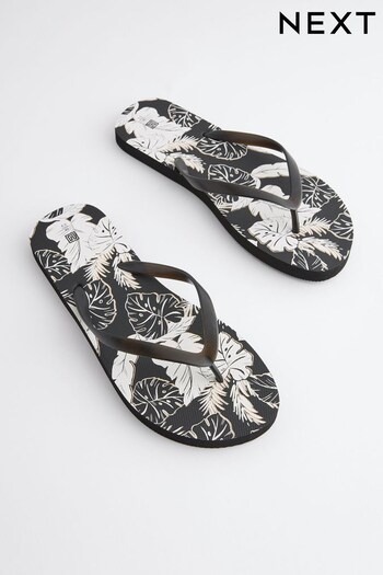 Black Printed Flat Flip Flop Sandals (U62711) | £14