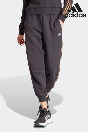 adidas Black Sportswear Essentials 3-Stripes Animal-Print 7/8 Joggers (U62999) | £45