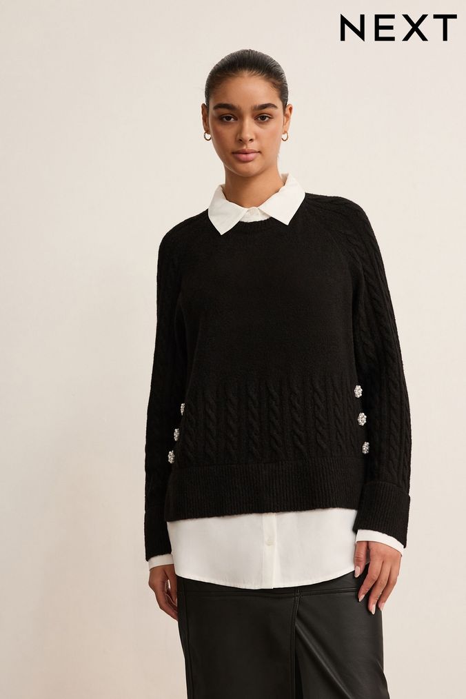 Ladies jumper clearance with shirt collar