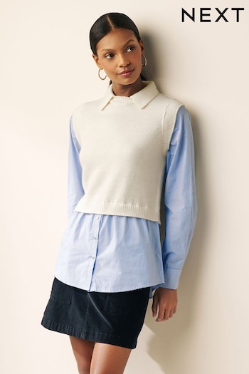 Ecru White Polo Knitted Layer Jumper (U63026) | £42