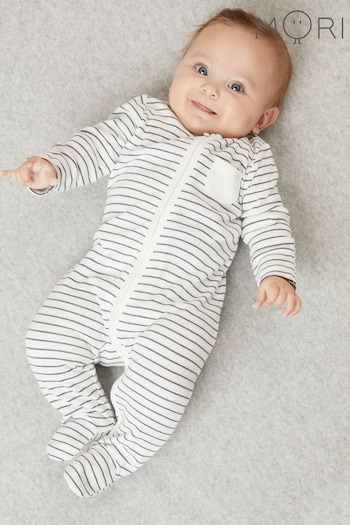Mori Organic Cotton & Bamboo Clever Zip Up Sleepsuit (U63170) | £32