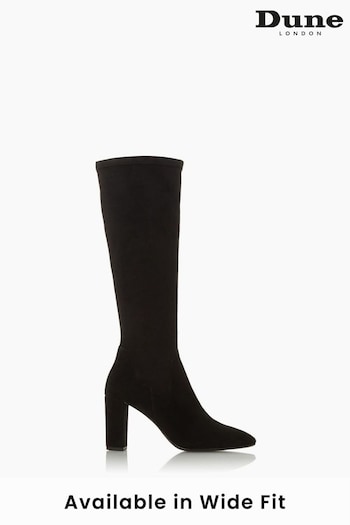Dune London Black Siren Stretch Block Heel Almond Toe Boots (U63195) | £165