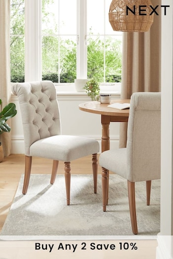 Set of 2 Tweedy Plain Light Natural Evy Buttoned Dining Chairs (U63341) | £290