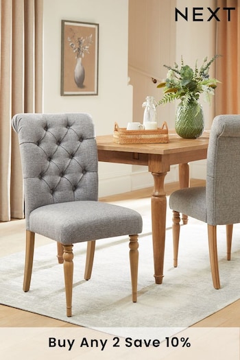 Set of 2 Chunky Weave Mid Grey Evy Buttoned Dining Chairs (U63342) | £320