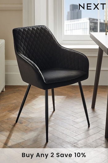 Set of 2 Soft Velvet Black Black Leg Hamilton Arm Dining Chairs (U63436) | £299
