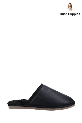 Hush Puppies Coady Black Leather Slippers (U63683) | £45