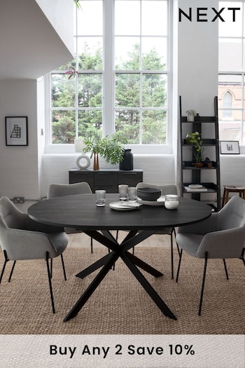 Black Bronx Oak Effect Round 4 to 6 Seater Extending Dining Table (U63826) | £475