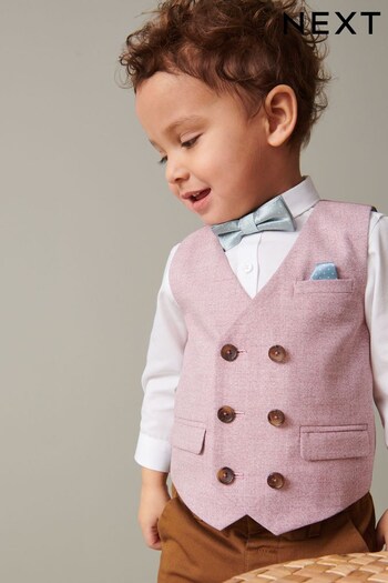 Pink Waistcoat Set With Shirt 8tall & Bow Tie (3mths-7yrs) (U64108) | £32 - £36