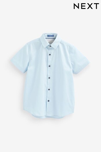 Blue Short Sleeve Smart Trimmed Shirt (3-16yrs) (U64126) | £12 - £17
