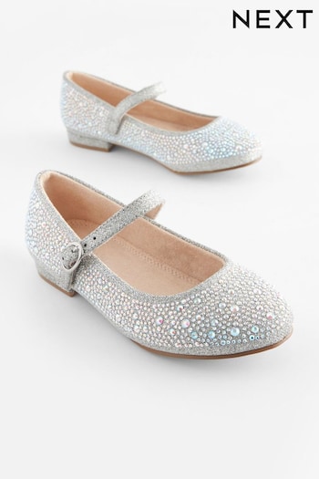 Silver Jewelled Standard Fit (F) Mary Jane Occasion Shoes (U64158) | £26 - £33