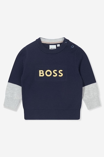 BOSS Navy Baby Boys Knitted Logo Jumper (U64275) | £37 - £39