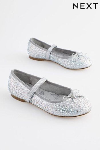 Silver Jewelled Mary Jane Occasion marathon Shoes (U64288) | £24 - £31