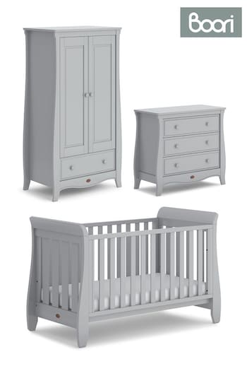 Boori Pebble Grey Sleigh Urbane 3 Piece Nursery Furniture Set With Deluxe Purotex Mattress (U64328) | £2,086