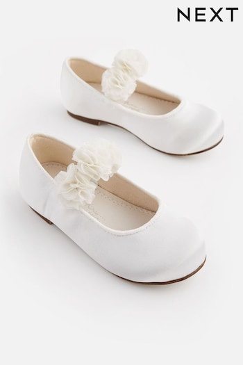 White Stain Resistant Satin Standard Fit (F) Bridesmaid Collection Corsage Mary Jane Occasion Shoes (U64352) | £22 - £24