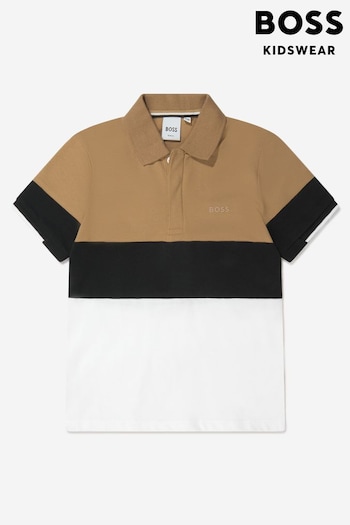 BOSS Brown Striped Boys Branded Polo Shirt (U64623) | £37 - £42