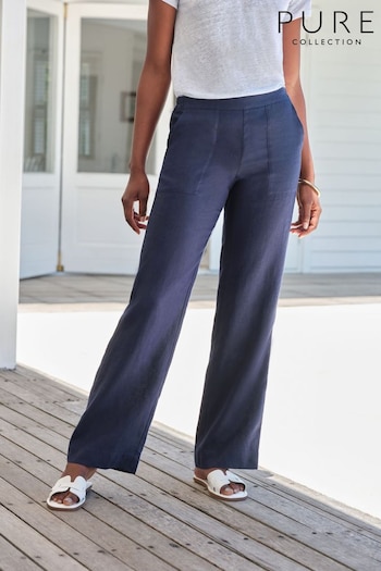 Pure Collection Blue Laundered Linen Wide Leg Trousers (U65956) | £115
