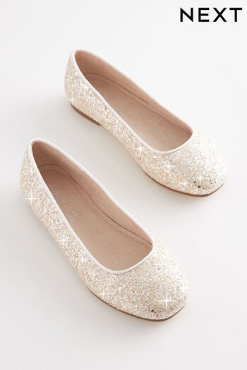 Ivory Glitter Square Toe Occasion Ballet Shoes (U66118) | £20 - £27