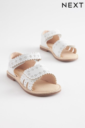 White Standard Fit (F) Adjustable Strap Scallop Sandals (U66280) | £18 - £20
