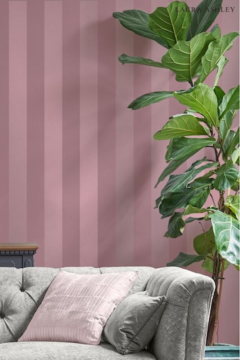 Laura Ashley Mulberry Lille Pearlescent Stripe Wallpaper Wallpaper (U66498) | £48