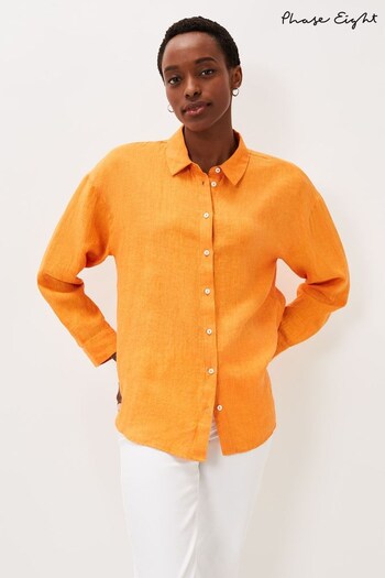 Phase Eight Orange Lou Linen Longline Shirt (U66574) | £69