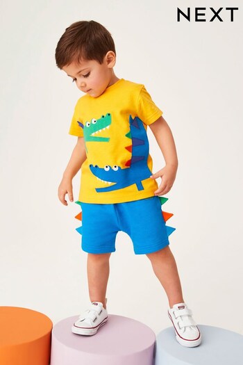 Yellow/Blue Appliqué Crocodile T-Shirt and Shorts Set (3mths-7yrs) (U66682) | £15 - £19
