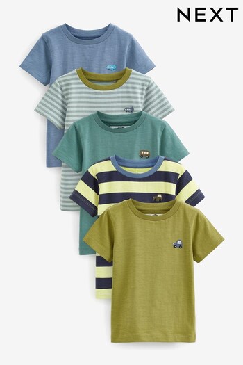 Green/Blue Stripe Short Sleeves T-Shirt 5 Pack (3mths-7yrs) (U66687) | £23 - £27