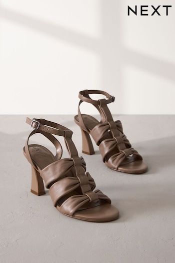 Taupe Signature Leather Bow Sandals (U66884) | £72