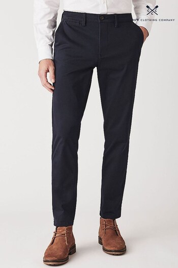 Crew Clothing Company Blue Cotton Slim Smart Trousers Braun (U66912) | £65