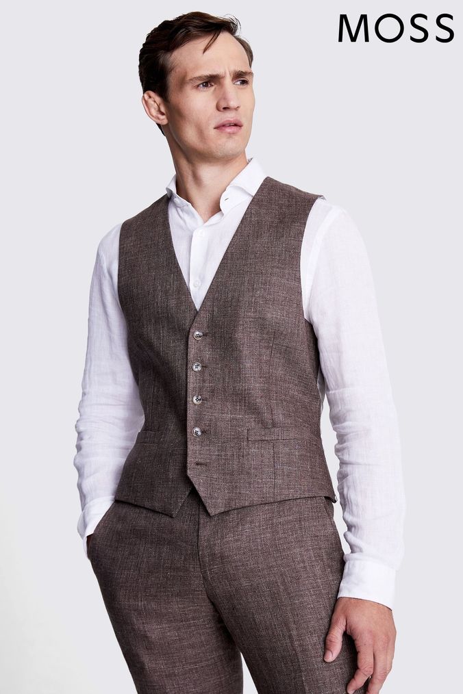 Buy Men s Workwear Linen Waistcoats Brown Online Next UK