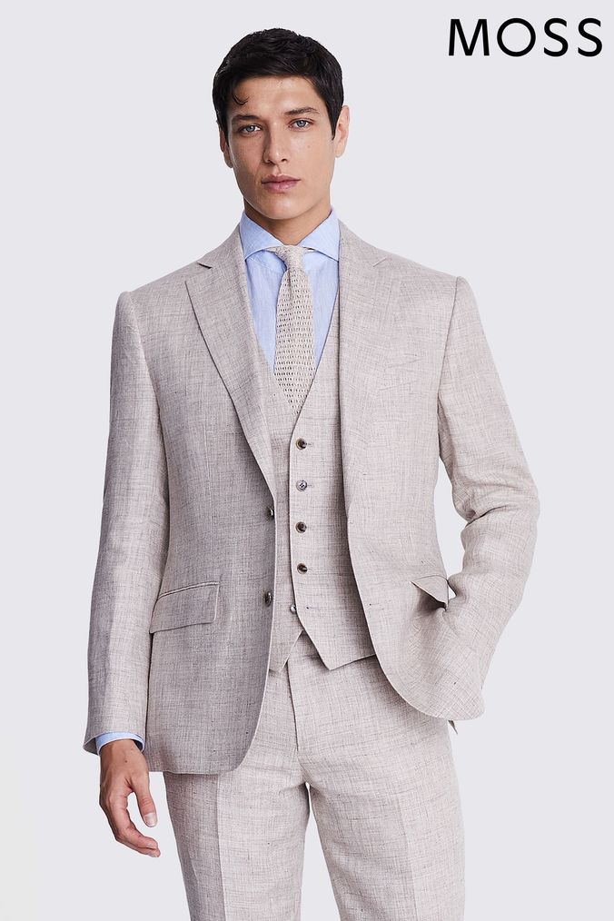 MOSS Tailored Fit Oatmeal Linen Suit (U67888) | £189