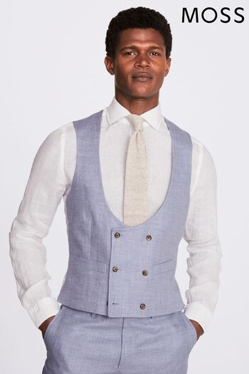 MOSS Blue Tailored Fit Dusty Linen Waistcoat (U67892) | £100