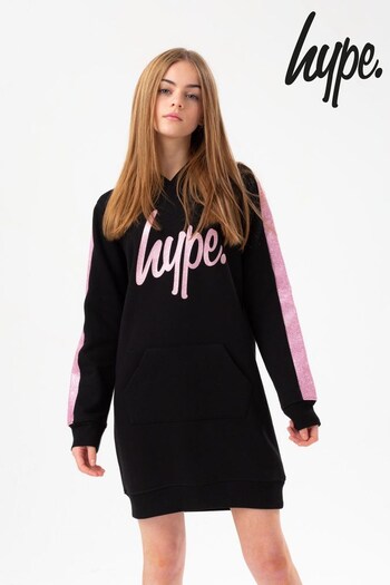 Hype. Girls Panel Script Black Hoodie Dress (U67983) | £45