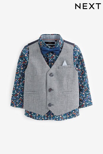 Chambray Blue Waistcoat Set With belted Shirt & Bow Tie (3mths-7yrs) (U68262) | £32 - £36