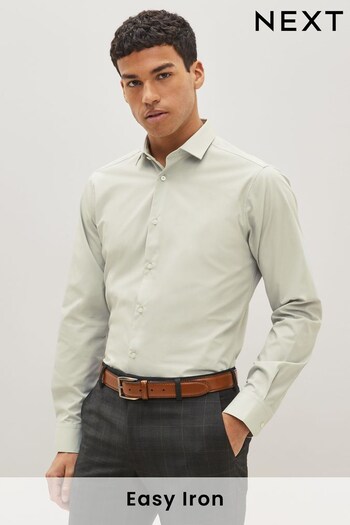 Sage Green Slim Fit Single Cuff Easy Care Shirt (U68506) | £20