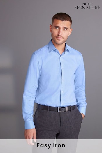 Blue Regular Fit Single Cuff Signature Textured Single Cuff Shirt With Trim Detail (U68510) | £36