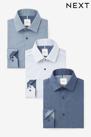 Navy/Print Slim Fit Single Cuff Shirts 3 Pack (U68517) | £68