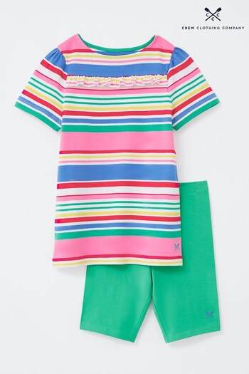 Crew Clothing Company Green Stripe Cotton T-Shirt And Leggings Set (U69688) | £26 - £28