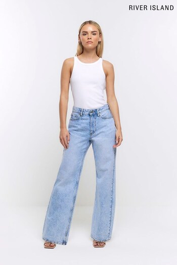 River Island Blue Petite Denim 90s Straight Mid Jeans Mc2 (U69987) | £35