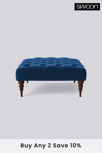 Swoon Soft Wool Midnight Blue Plymouth Square Ottoman (U69997) | £300