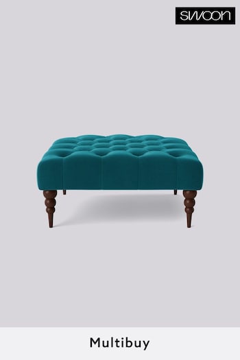 Swoon Easy Velvet Kingfisher Blue Plymouth Square Ottoman (U70003) | £300